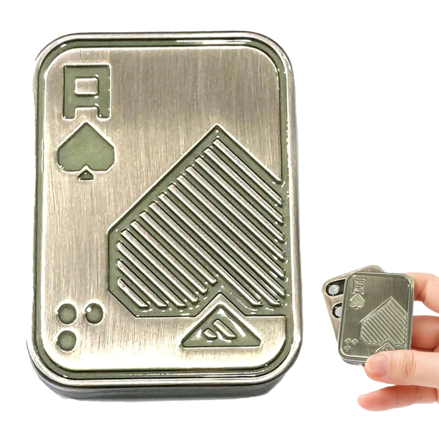 JUDIXY Fidget Toys Poker Fidget Slider Glow in Dark Metal Fidget Push Card Fidget Toys for Adults Teens Relieve Stress Anxiety ADHD Gift for Boyfriend Husband and Father (Silver A)